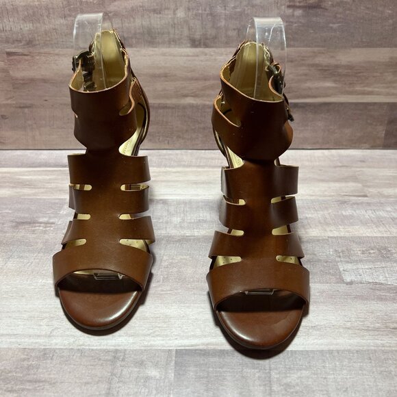 Liz Claiborne Brown Strappy Open-Toe Heels With Back Zipper Closure 7M - Picture 2 of 13